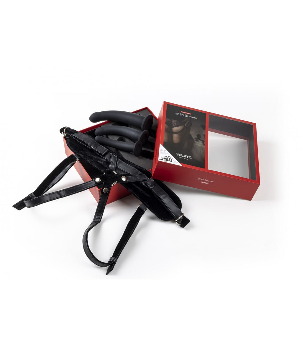 HARNESS CON SET DILDO NERI TAGLIE S / M / L