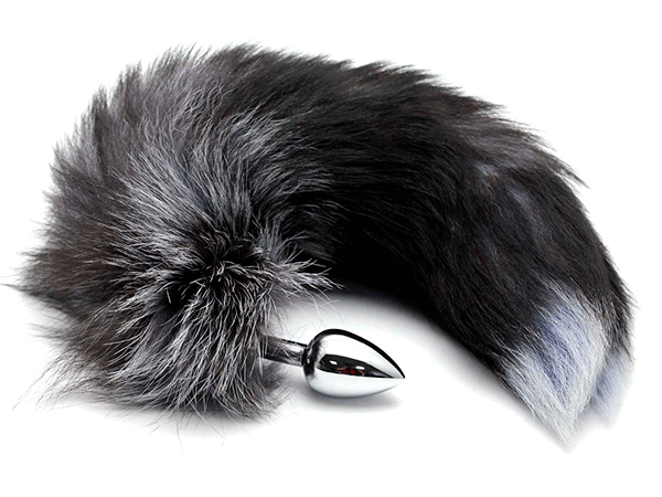 Alive - Fox Tail Metal Butt Plug Size S - Black and White