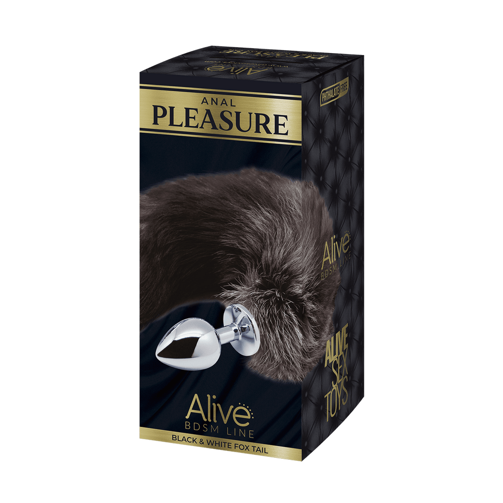 Alive - Fox Tail Metal Butt Plug Size S - Black and White