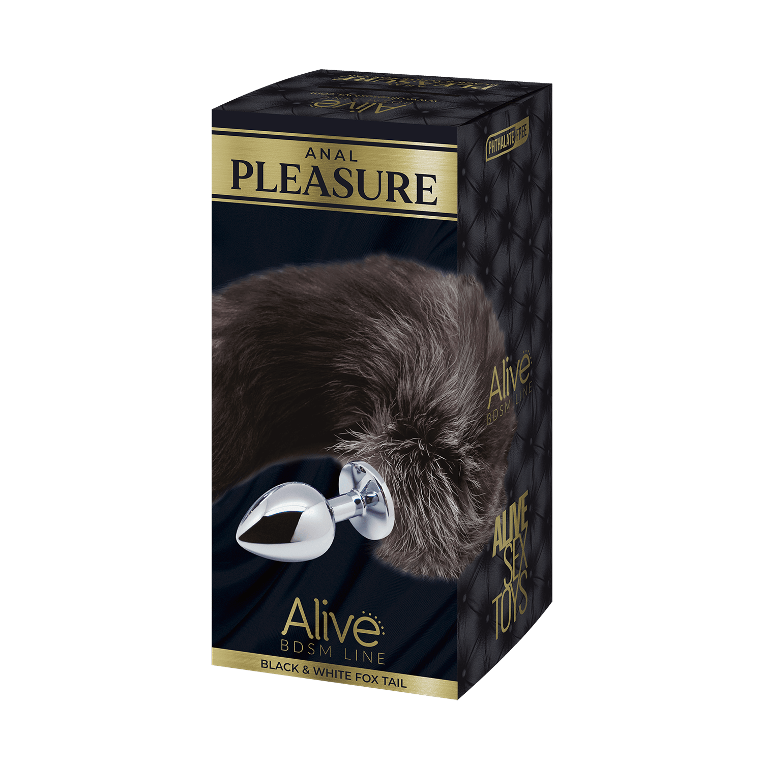 Alive - Fox Tail Metal Butt Plug Size S - Black and White
