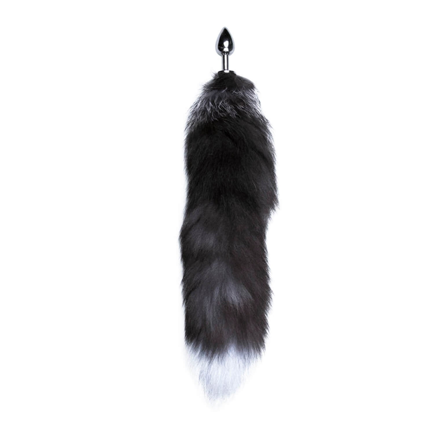 Alive - Fox Tail Metal Butt Plug Size S - Black and White