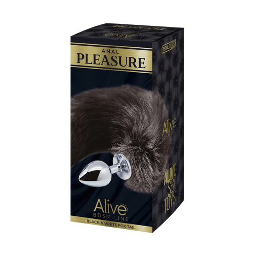 Alive - Fox Tail Metal Butt Plug Size L - Black and White
