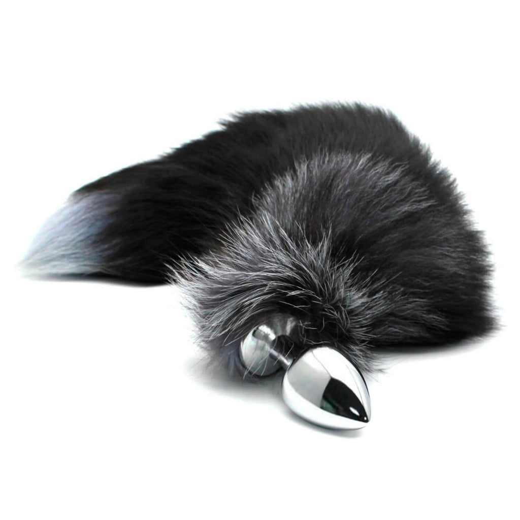 Alive - Fox Tail Metal Butt Plug Size L - Black and White