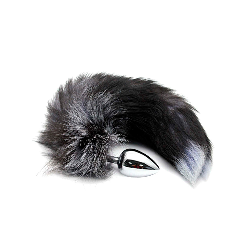 Alive - Fox Tail Metal Butt Plug Size L - Black and White