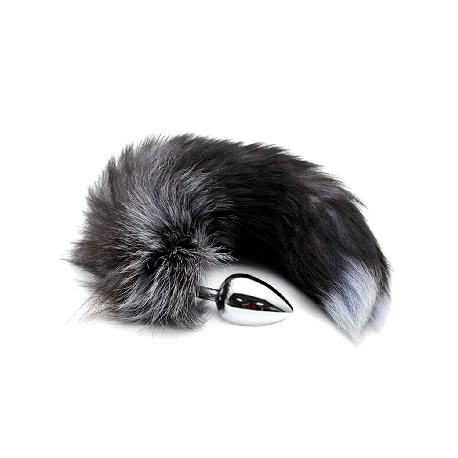 Alive - Fox Tail Metal Butt Plug Size L - Black and White
