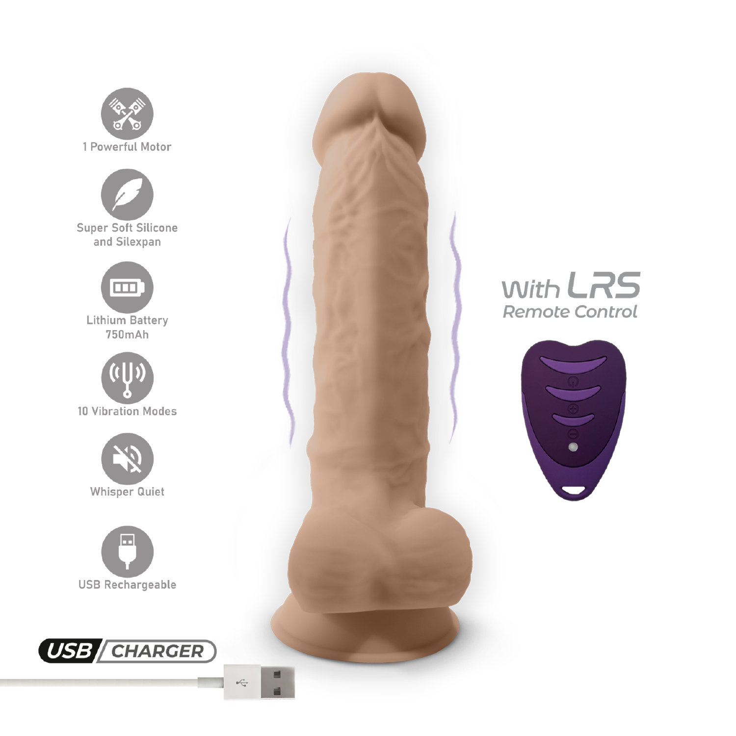 Silexd - Vibratore Premium Silicone Mod.1 8'' + Telecomando - Color Carne
