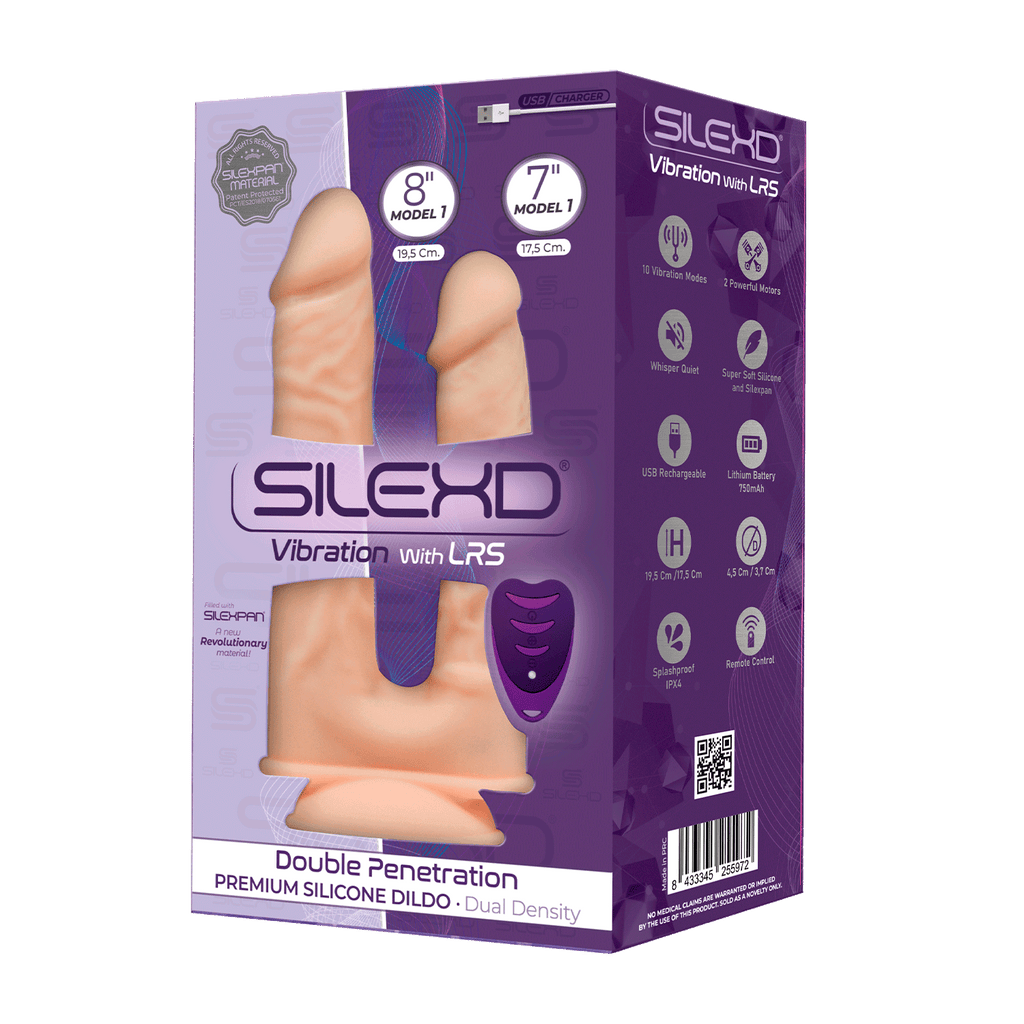 Silexd - Vibratore Premium Doppio Silicone Mod.1 8" e 7'' + Telecomando - Color Carne
