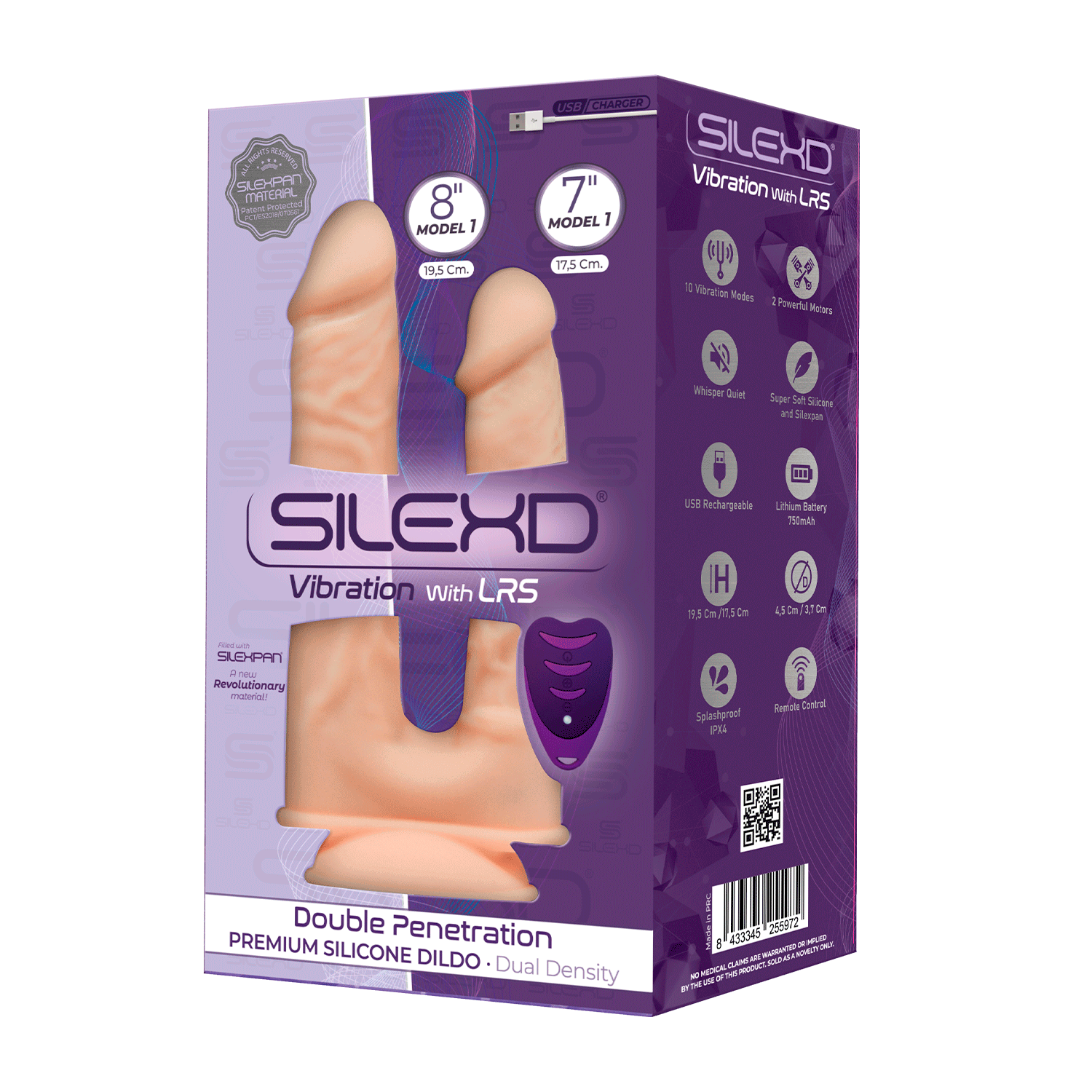 Silexd - Vibratore Premium Doppio Silicone Mod.1 8" e 7'' + Telecomando - Color Carne