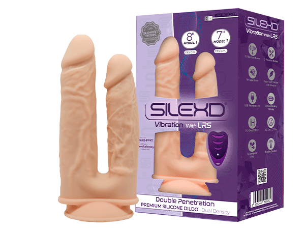 Silexd - Vibratore Premium Doppio Silicone Mod.1 8" e 7'' + Telecomando - Color Carne
