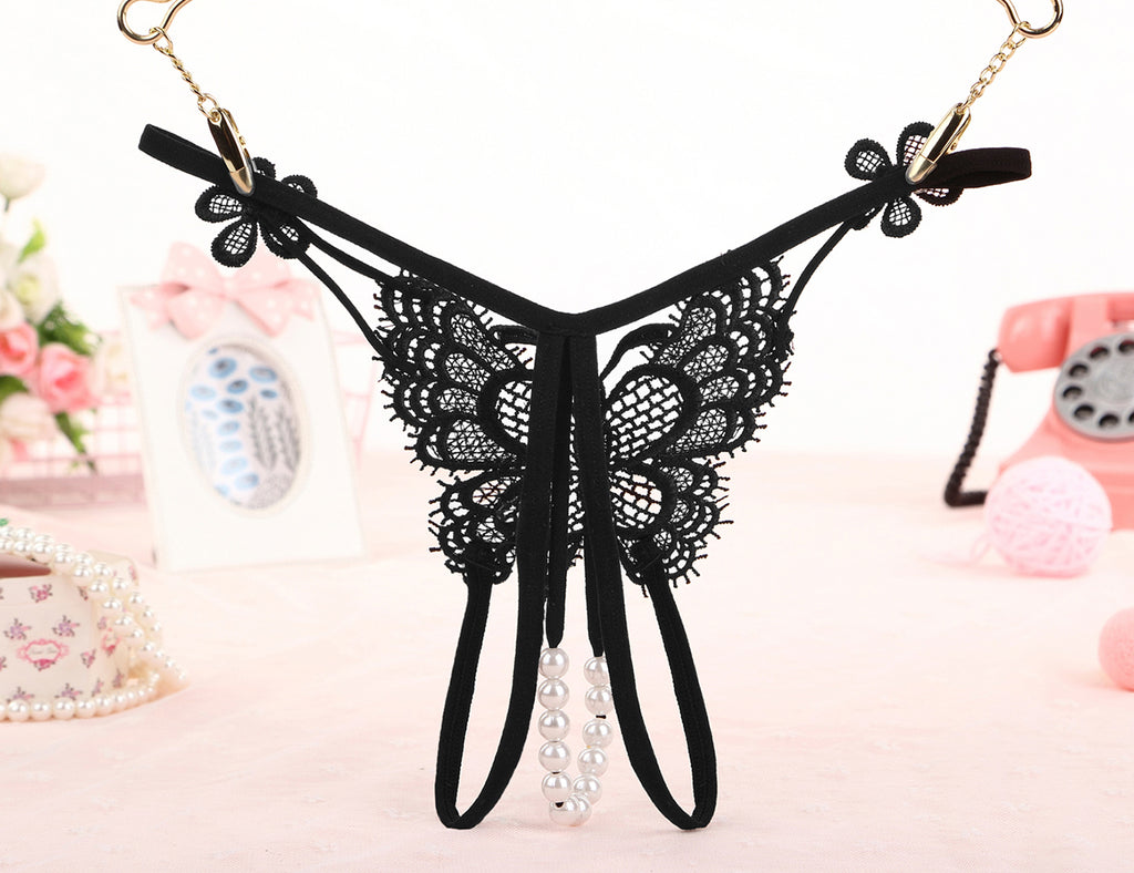Oh Yeah - Open Tanga with Beads, Butterfly and Flowers