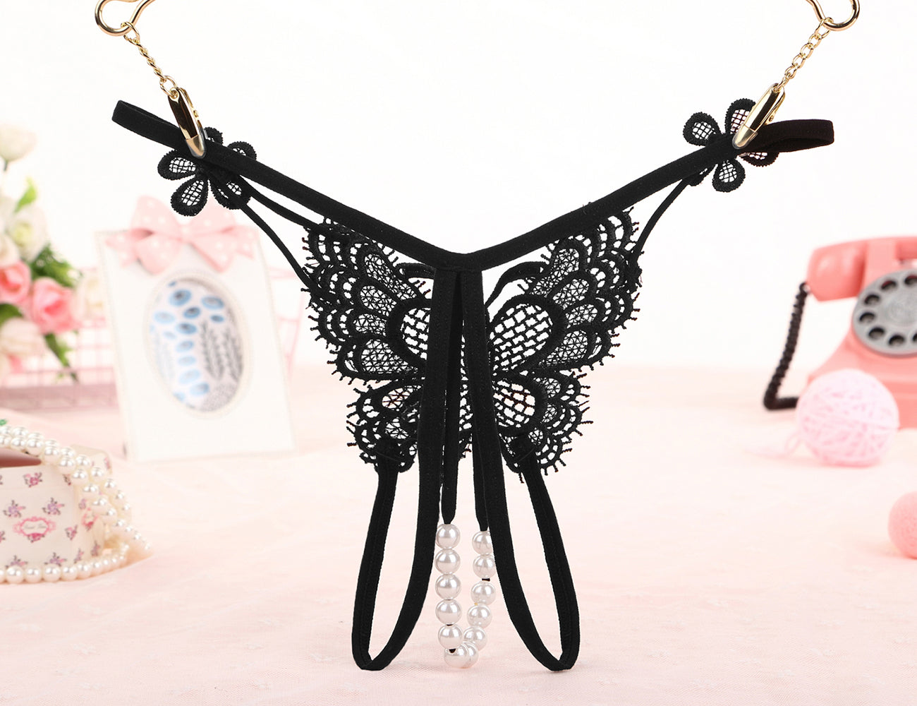 Oh Yeah - Open Tanga with Beads, Butterfly and Flowers