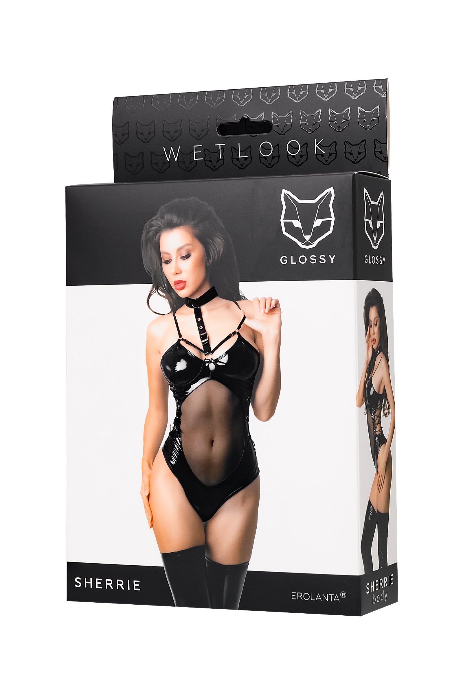 Glossy - Body in eco-pelle con pancia velata e lacci - Sherrie