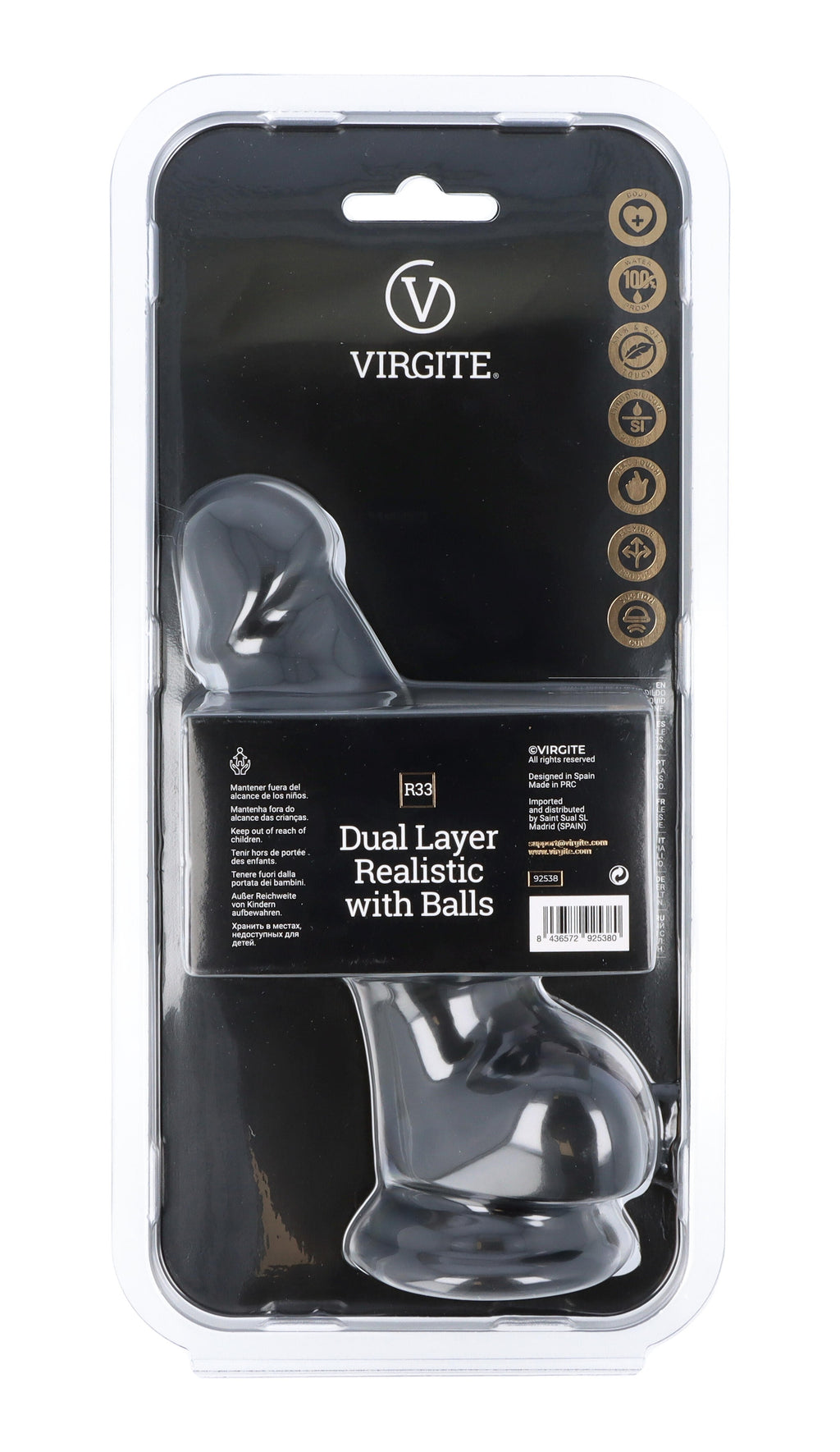 DUAL LAYER REALISTIC 18.5CM WITH BALLS R33 BLACK