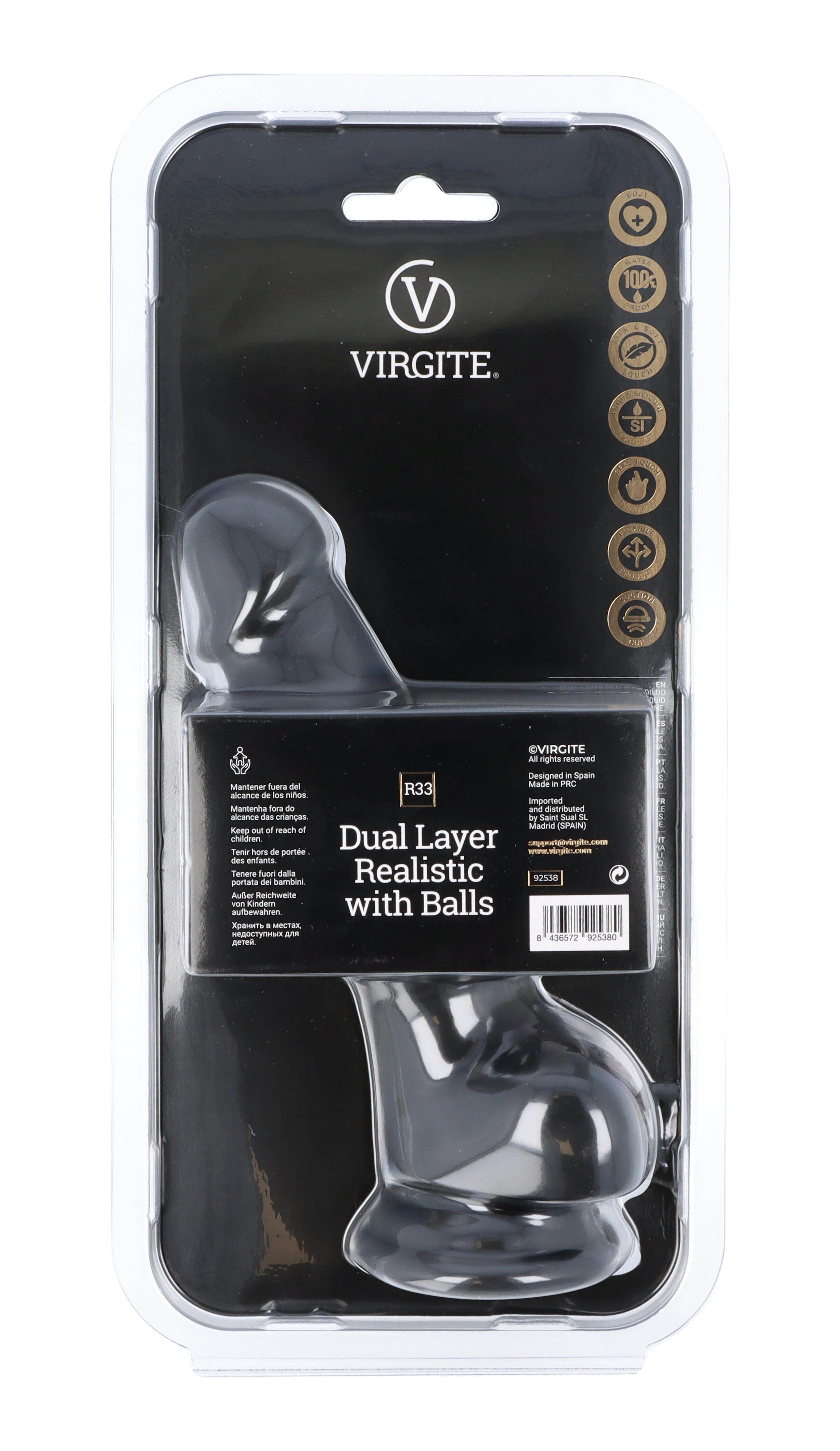 DUAL LAYER REALISTIC 18.5CM WITH BALLS R33 BLACK