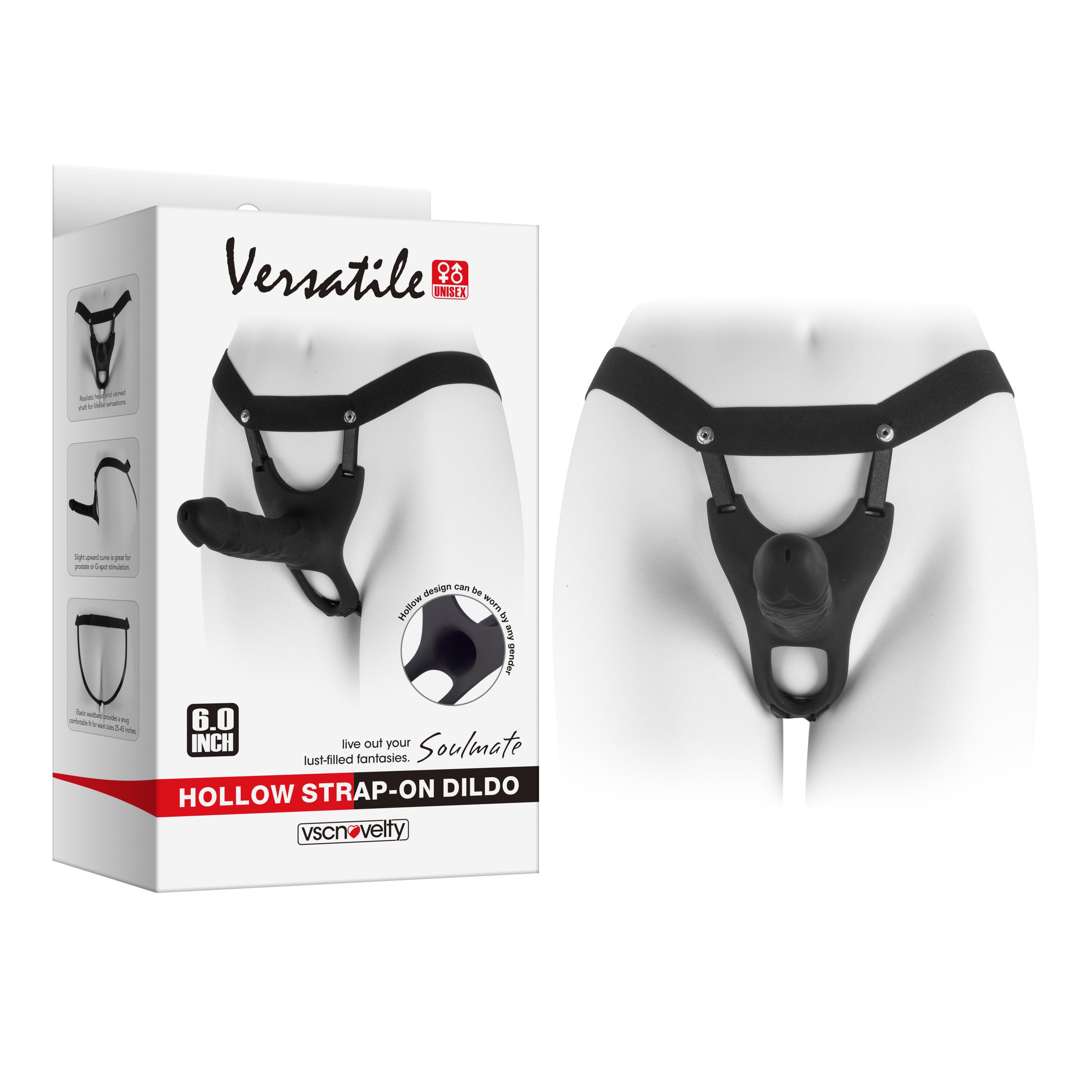 VSC Novelty - Strap-on with Hollow Dildo - 6" - Black