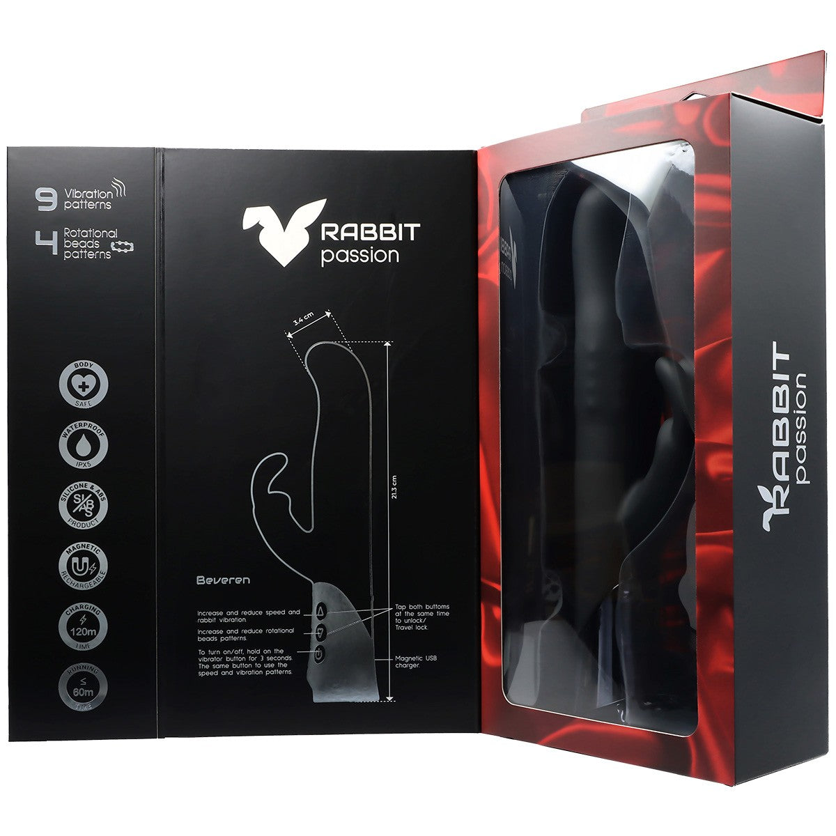 BEVEREN RECHARGEABLE VIBRATING RABBIT WITH ROTATING BEADS