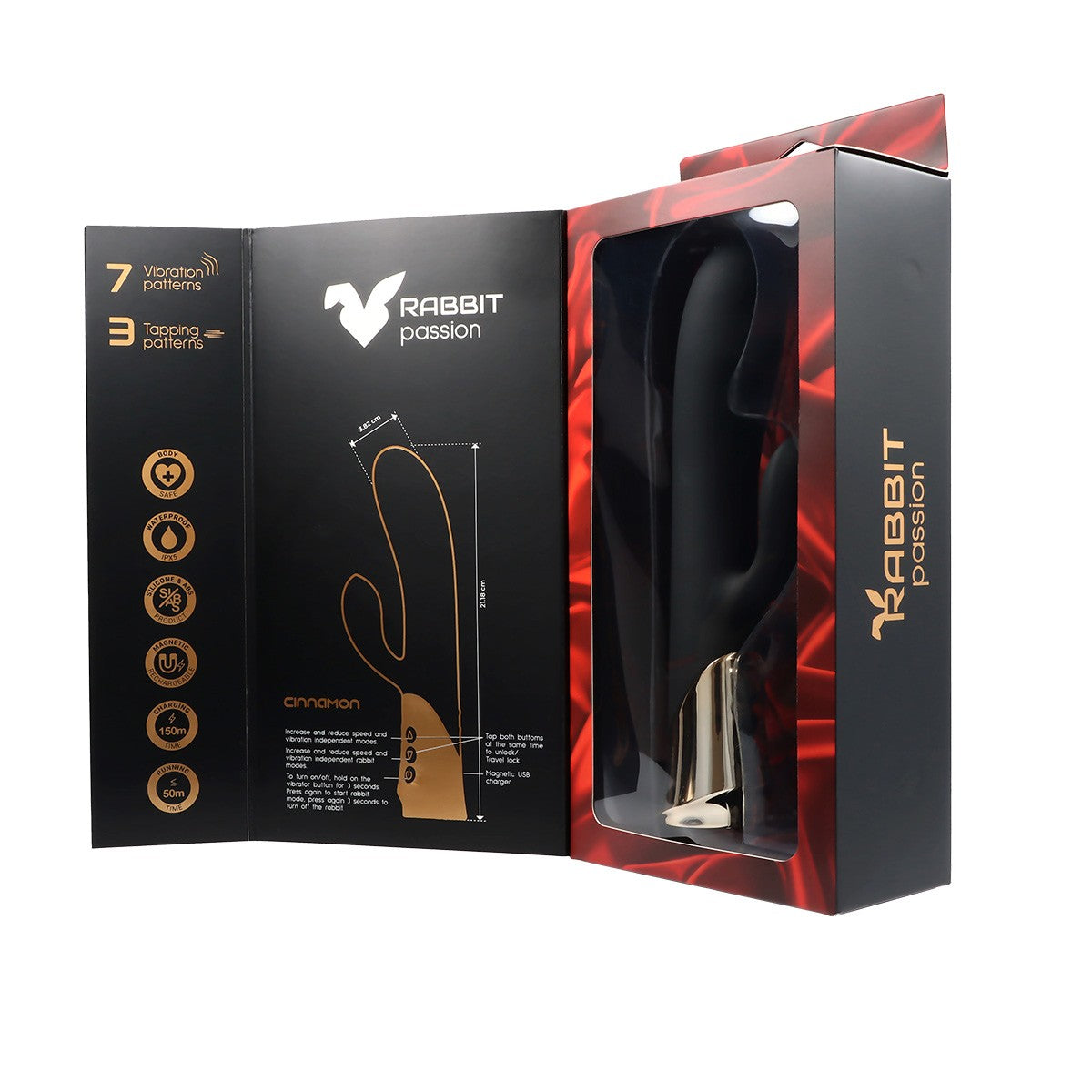 Vibratore ricaricabile in silicone color cannella con stimolatore vaginale e anale.