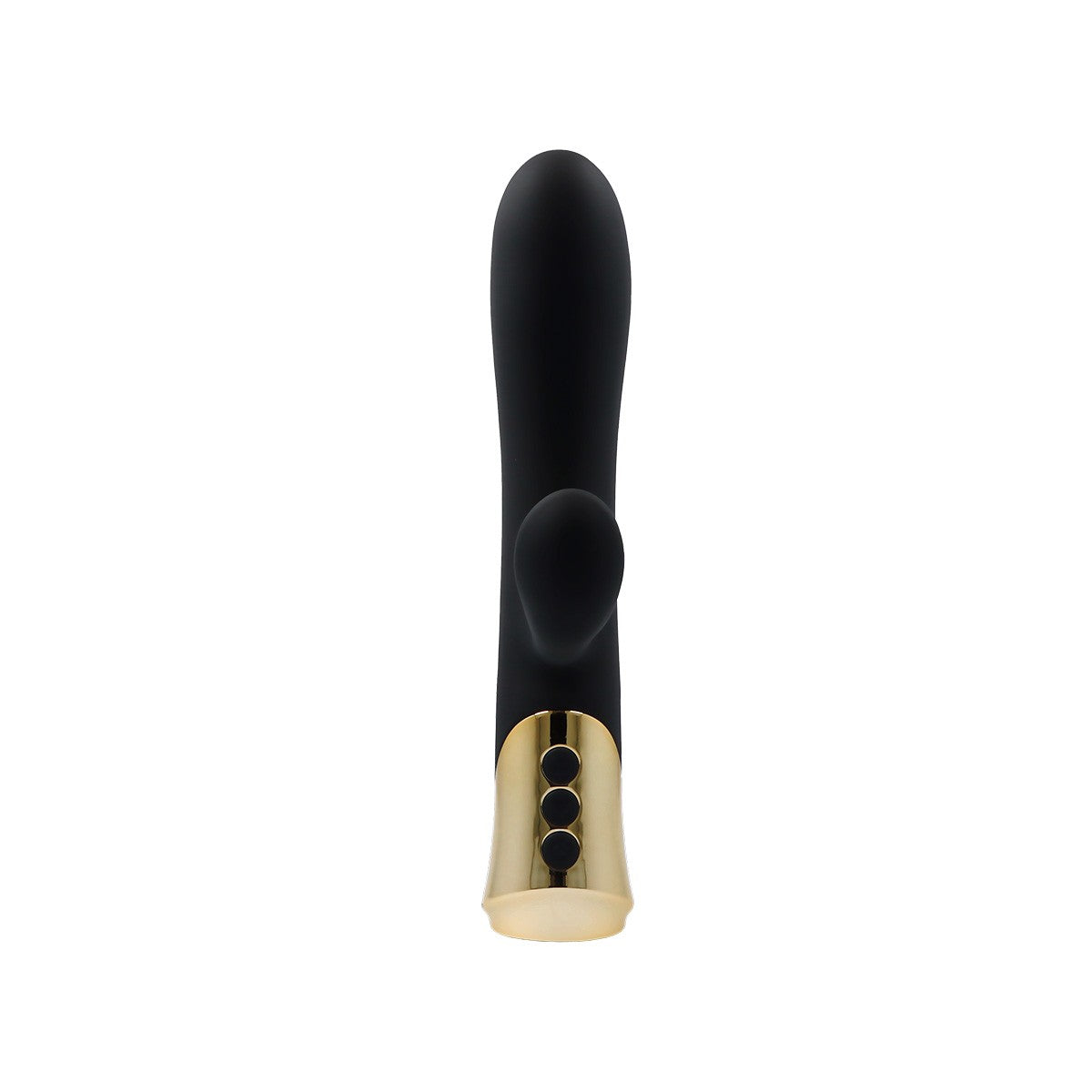 Vibratore ricaricabile in silicone color cannella con stimolatore vaginale e anale.