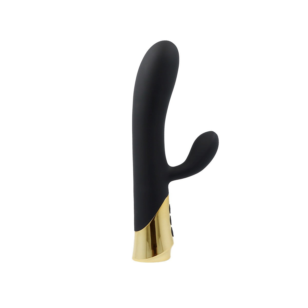Vibratore ricaricabile in silicone color cannella con stimolatore vaginale e anale.
