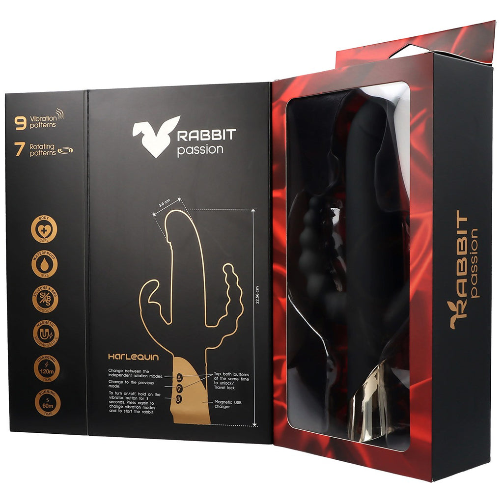 HARLEQUIN RECHARGEABLE RABBIT VIBRATOR WITH ROTATING DILDO SHAPE