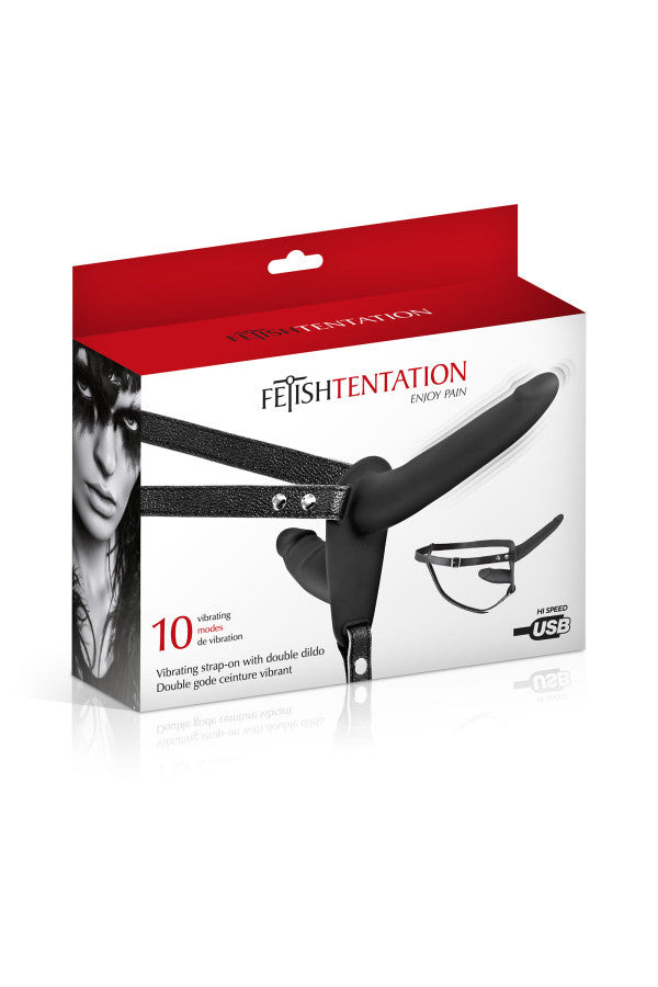 Fetish Tentation - Imbracatura vibrante per strap-on 15,5 cm - Nero