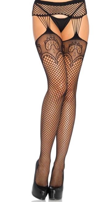 Black Duchess Lace Top Fishnet Stockings