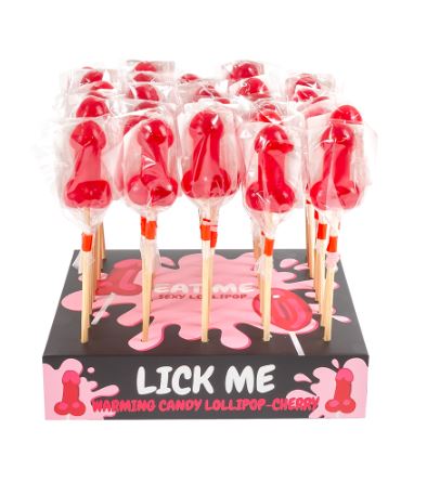 Secret Play - Hot and Spicy Lollipop Display in the Shape of a Penis - Cherry Flavor - 40 pcs
