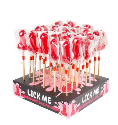 Secret Play - Hot and Spicy Lollipop Display in the Shape of a Penis - Cherry Flavor - 40 pcs