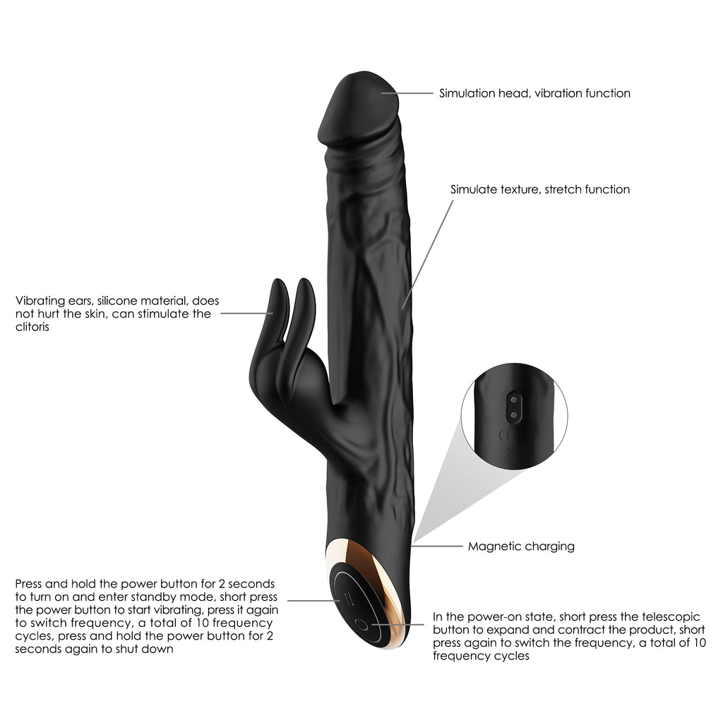 Winyi - Realistic Rabbit & Thrusting Vibrator Soft Touch - Terry II - Black