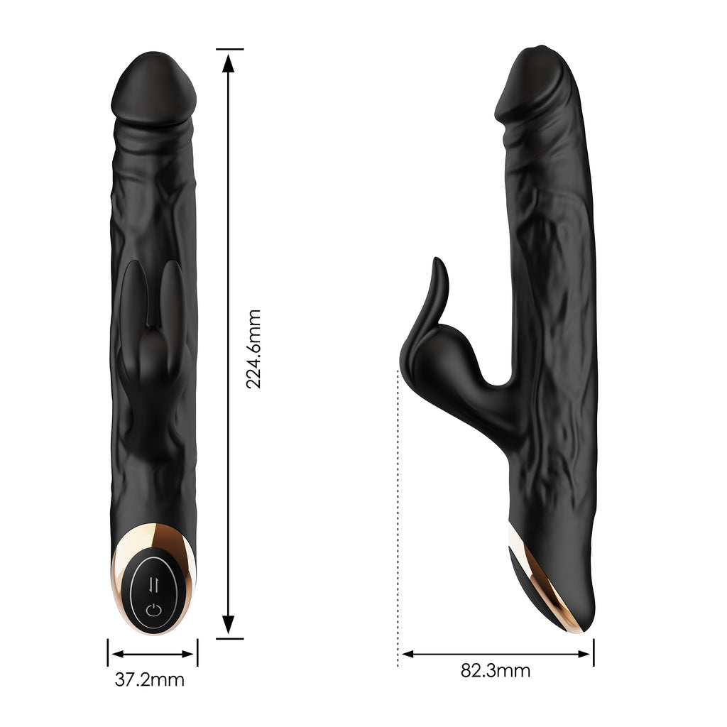Winyi - Realistic Rabbit & Thrusting Vibrator Soft Touch - Terry II - Black