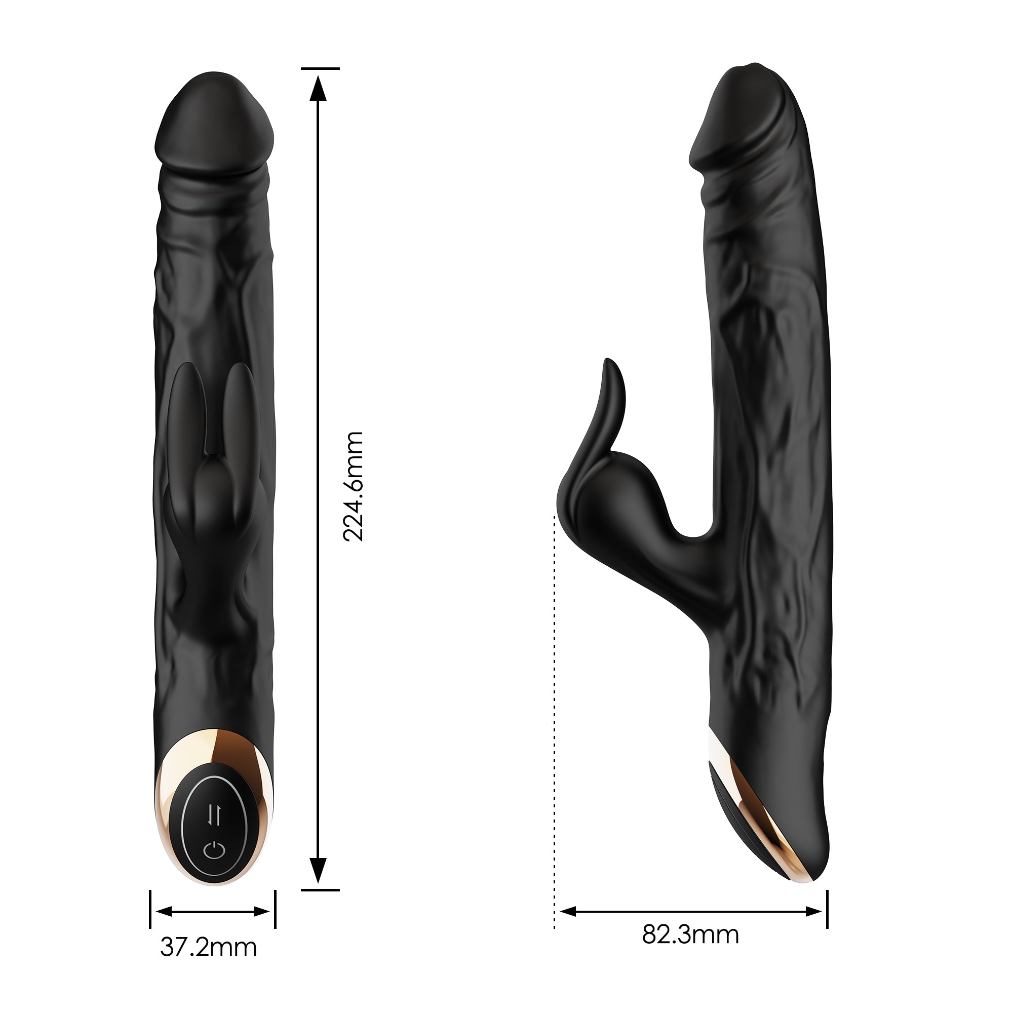 Winyi - Realistic Rabbit & Thrusting Vibrator Soft Touch - Terry II - Black