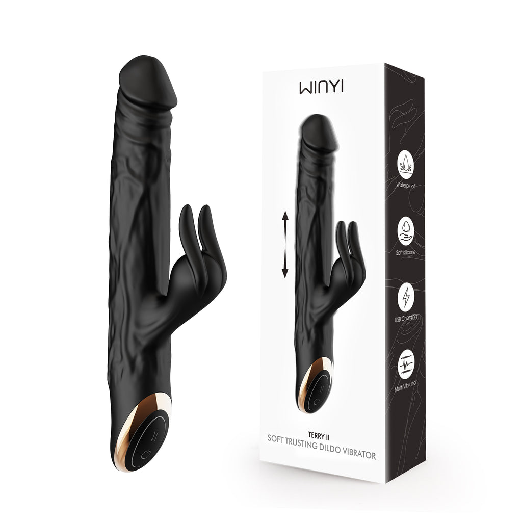 Winyi - Realistic Rabbit & Thrusting Vibrator Soft Touch - Terry II - Black