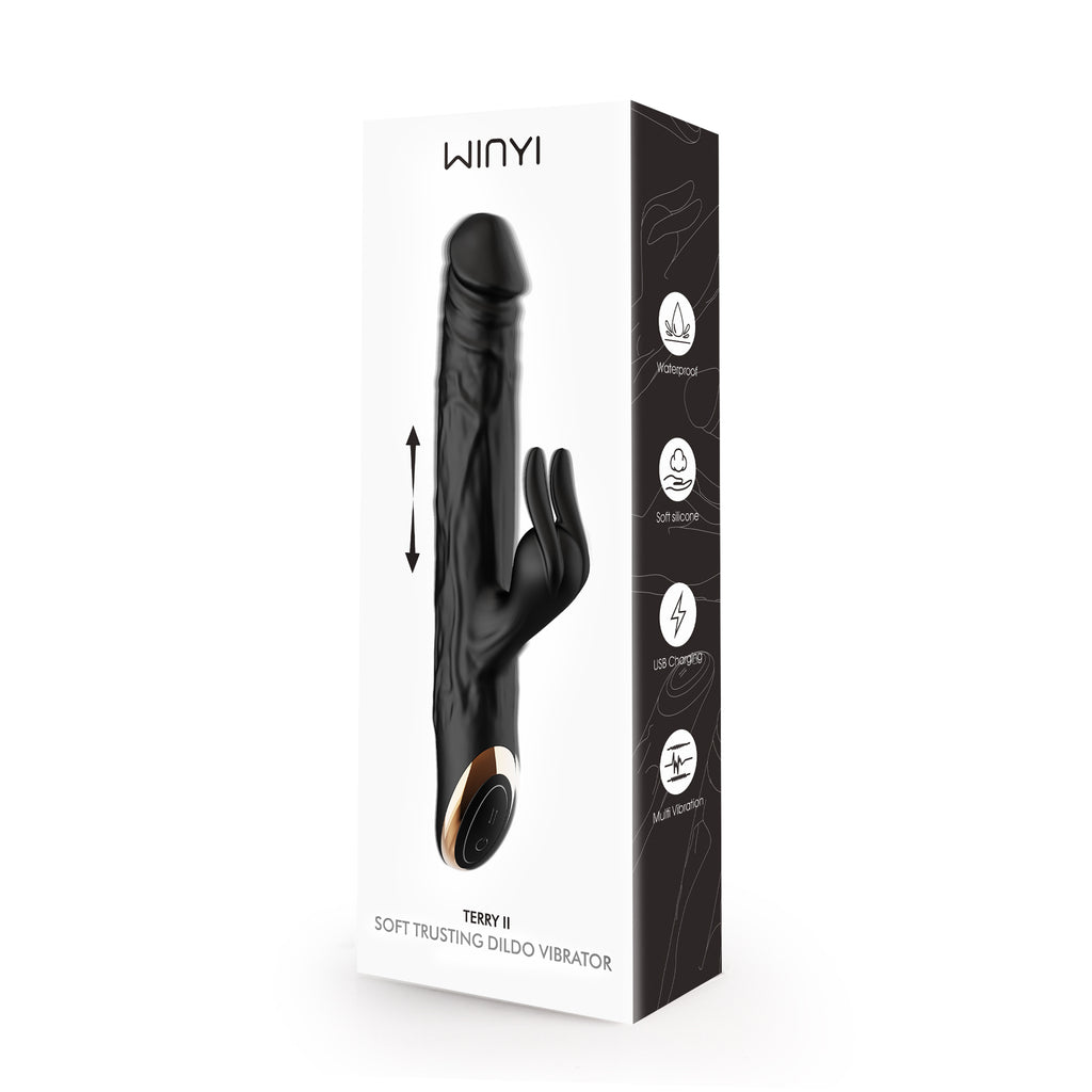 Winyi - Realistic Rabbit & Thrusting Vibrator Soft Touch - Terry II - Black