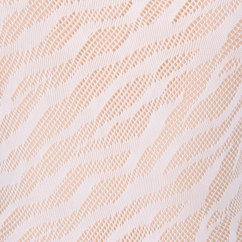 Oh Yeah - White Zebra Print Fishnet Long Sleeve Bodysuit - Glows in the Dark