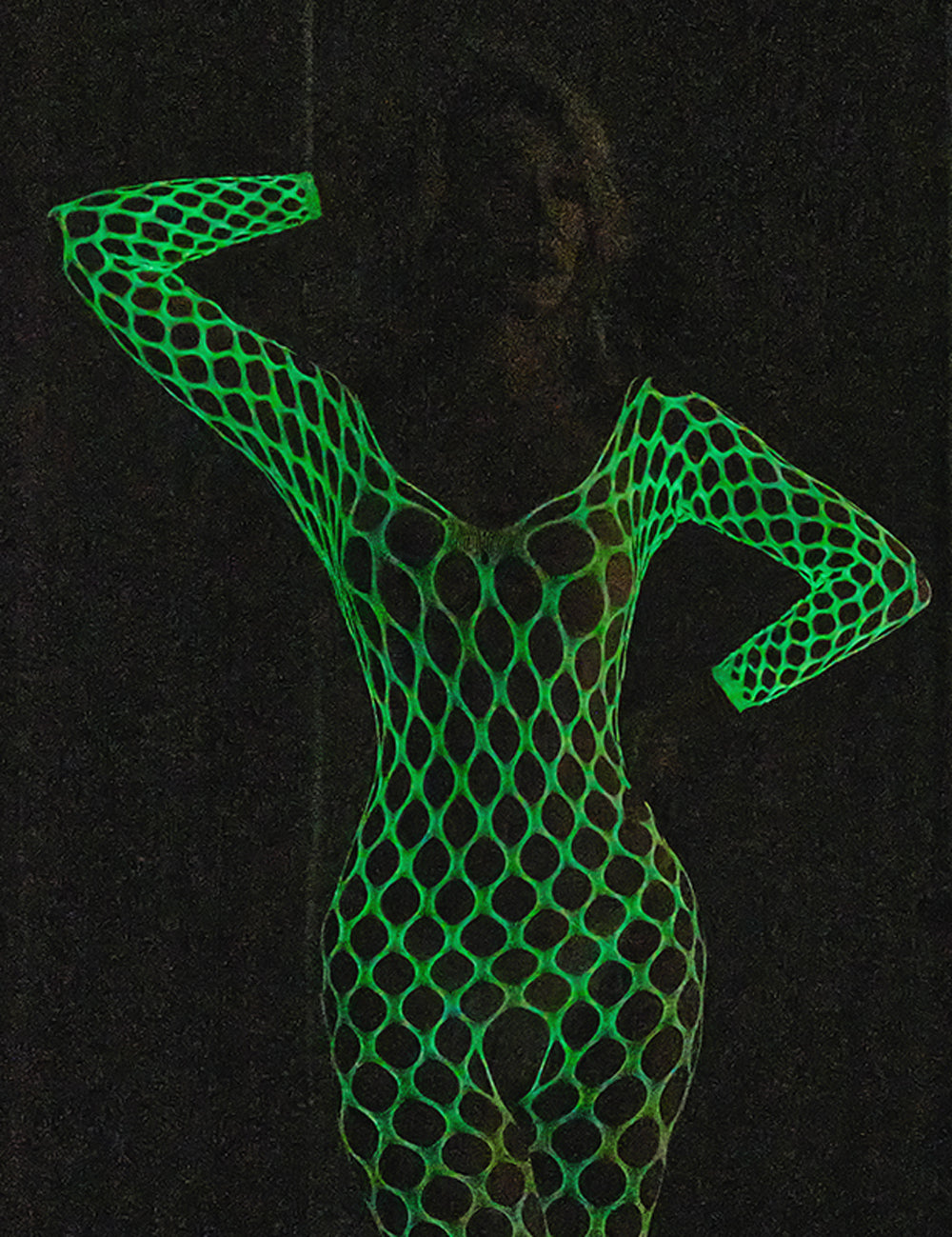 Oh Yeah - White Fishnet Bodystocking with Open Crotch - Glow in the Dark