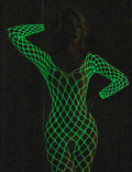 Oh Yeah - White Fishnet Bodystocking with Open Crotch - Glow in the Dark