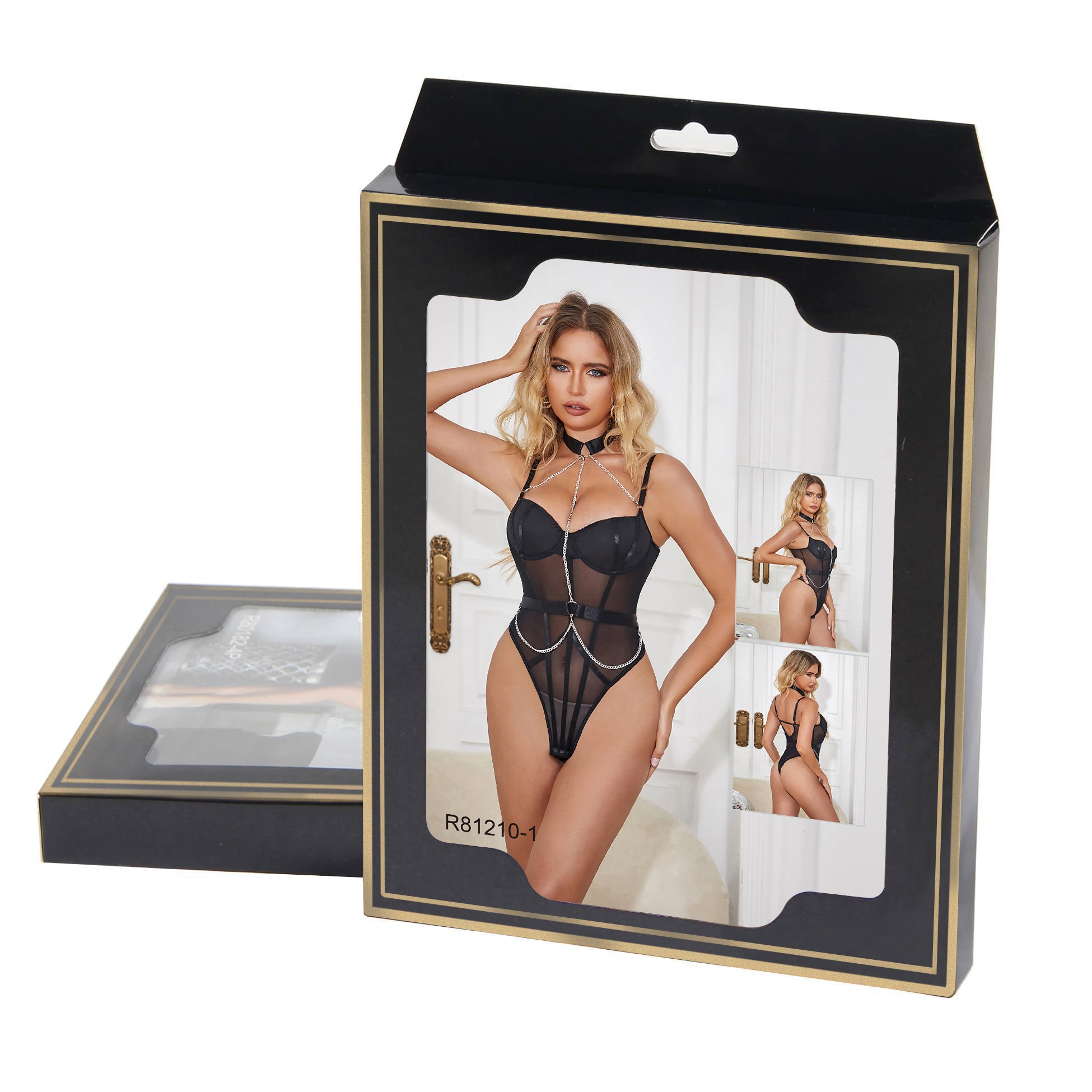 Oh Yeah - Bodysuit with Sheer Panels and Choker with Chains