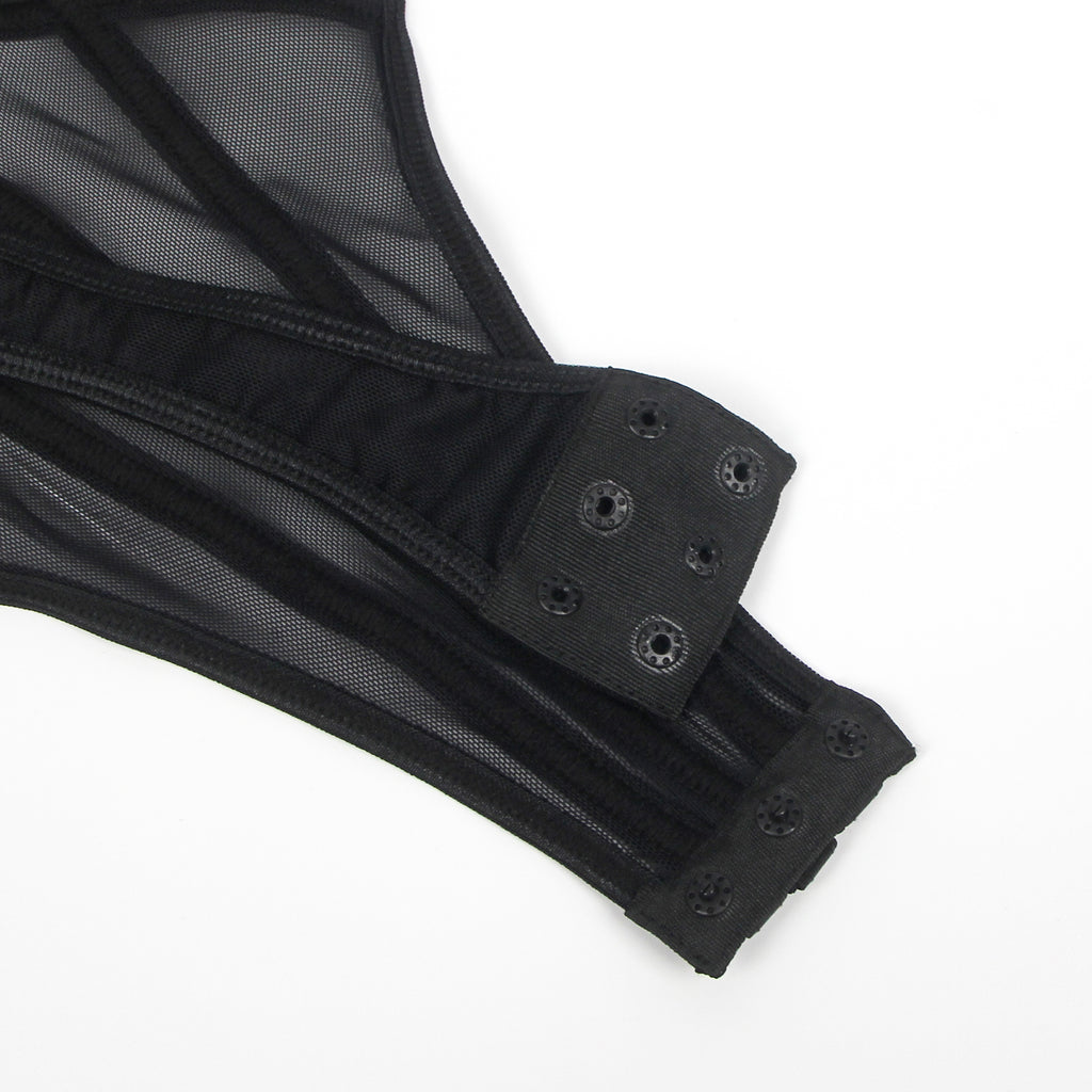 Oh Yeah - Bodysuit with Sheer Panels and Choker with Chains