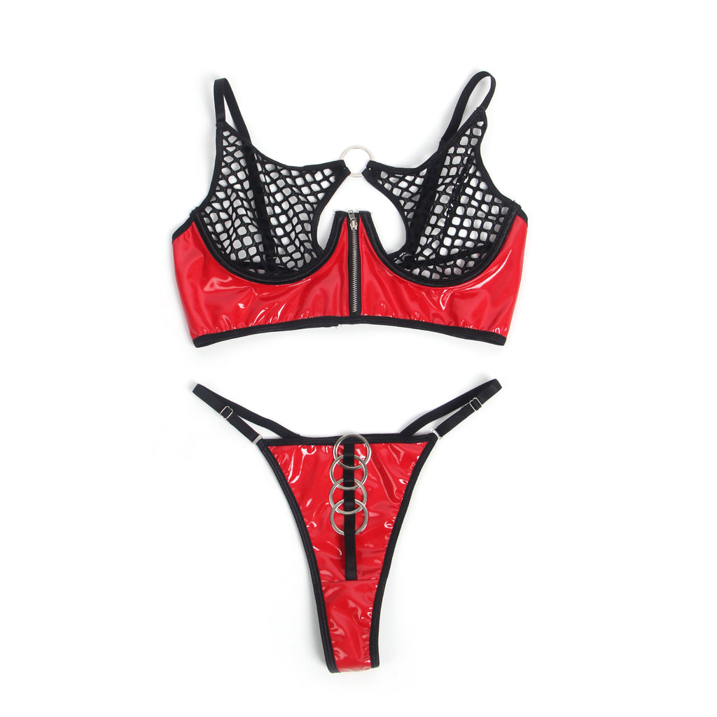 Oh Yeah - Red Latex and Mesh Two-Piece Set