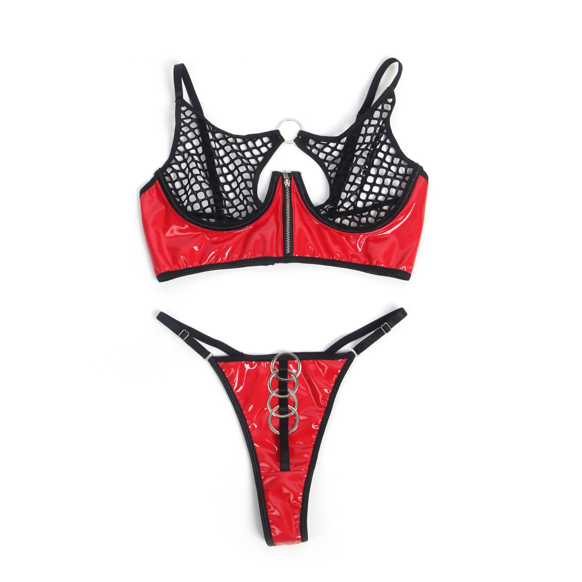 Oh Yeah - Red Latex and Mesh Two-Piece Set
