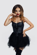 Glossy - Faux Leather Dress with Tulle Skirt - Elisia