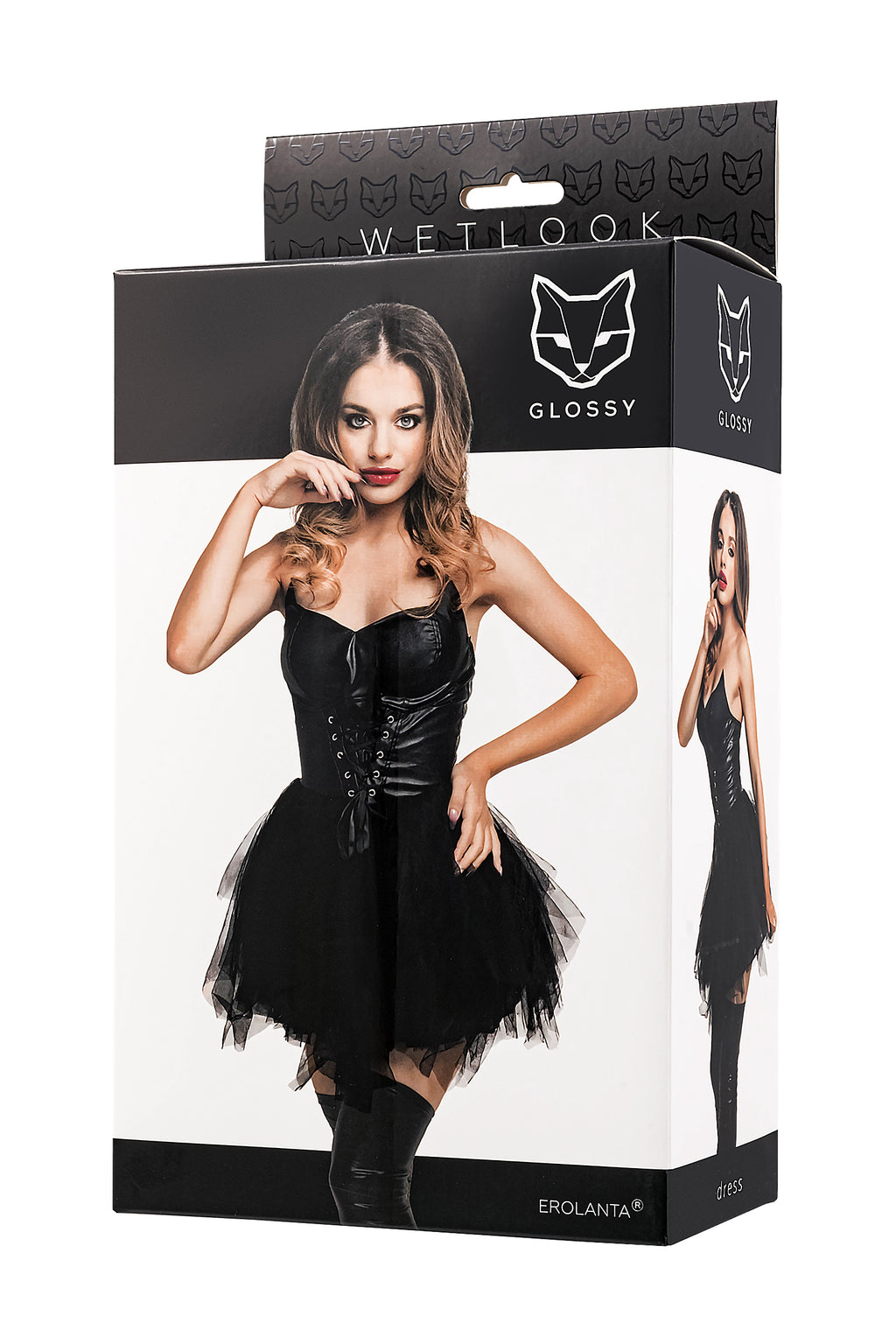 Glossy - Faux Leather Dress with Tulle Skirt - Elisia