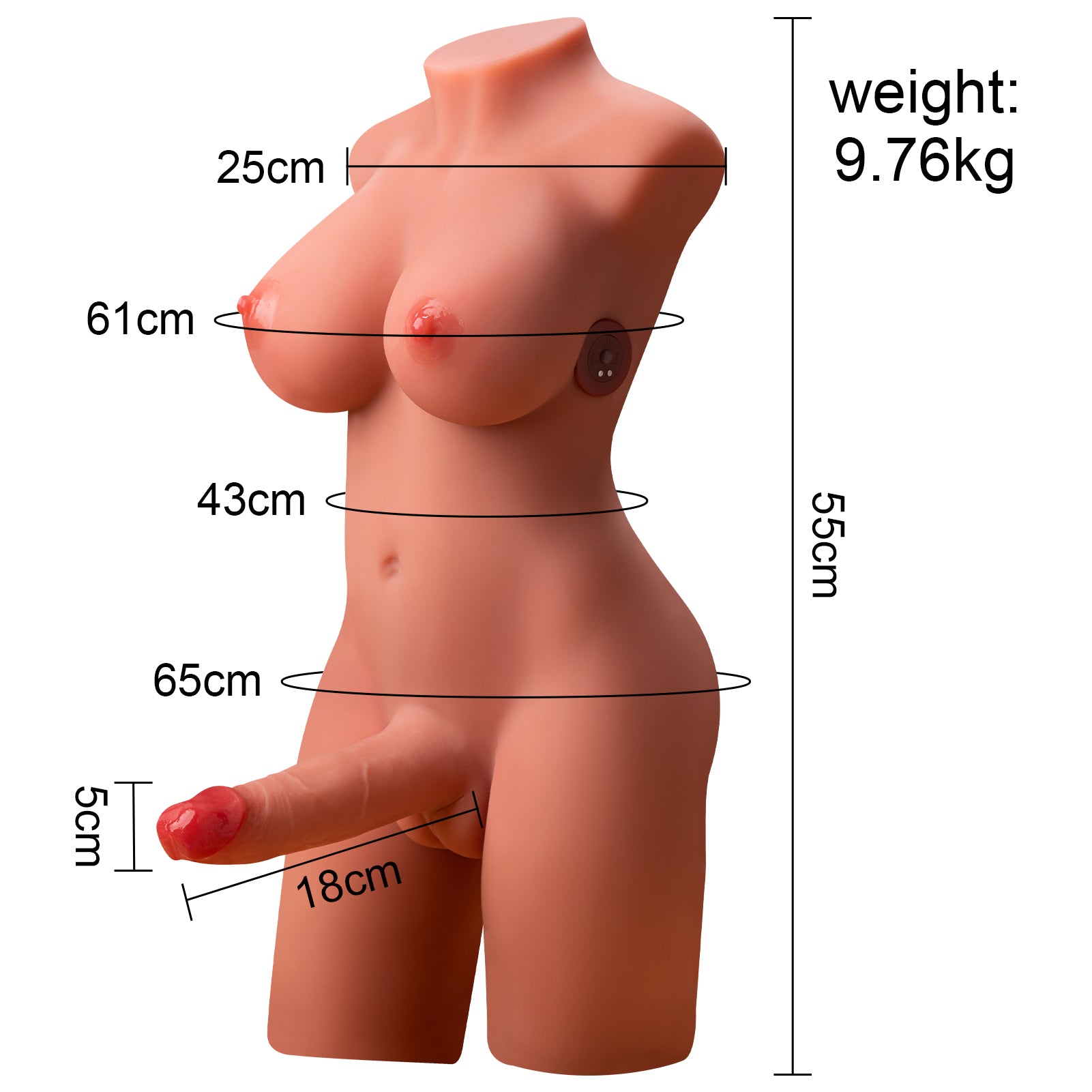 Xise - Miah - Busto Lady Boy con Dildo Penetrante e Vibrante - 6,6"