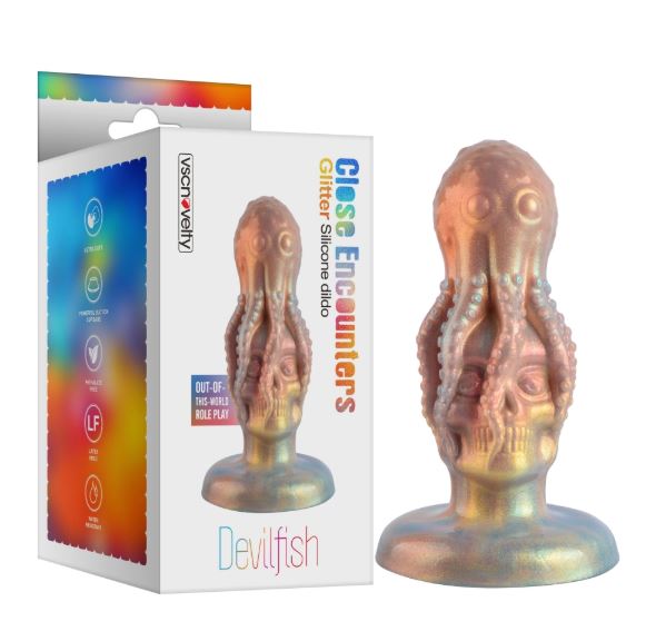 VSC Novelty - Dildo in Silicone Multicolore con Glitter Teschio con Polpo - Diavolo Marino