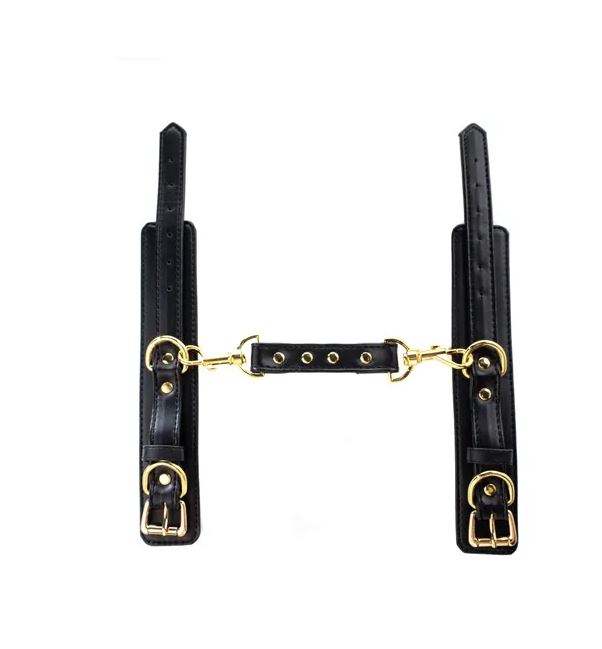 Fantasy Fetish - Black Luxury Handcuffs with Gold Detail