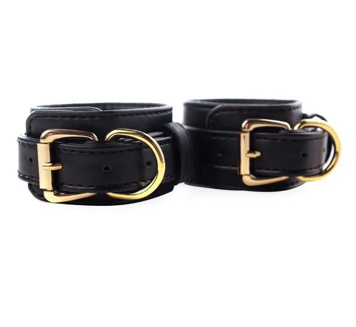 Fantasy Fetish - Black Luxury Handcuffs with Gold Detail