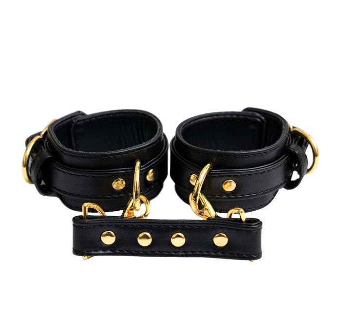 Fantasy Fetish - Black Luxury Handcuffs with Gold Detail