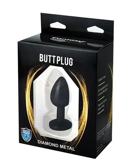 Fantasy Toys - Plug anale in metallo nero con gioiello argento - S