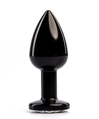 Fantasy Toys - Plug anale in metallo nero con gioiello argento - S