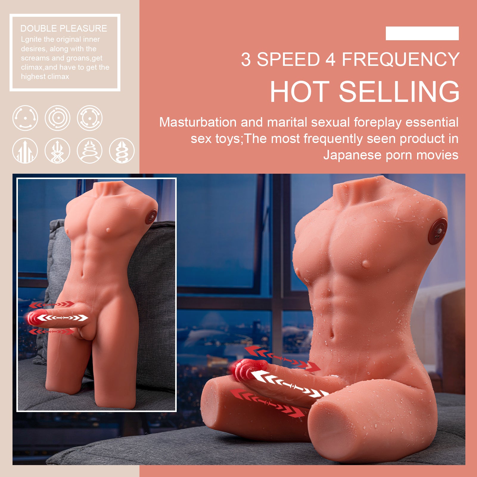 Xise - Jason - Full Torso with Thrusting and Vibrating Dildo - 6.7"